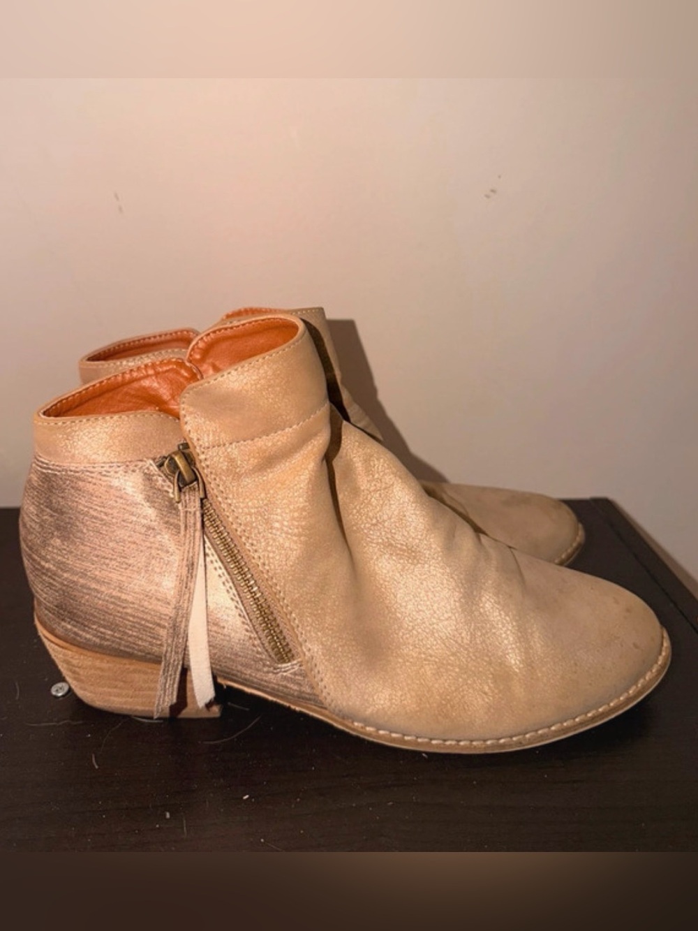Pierre Dumas Butter Beige Leather Ankle Booties with Side Zip